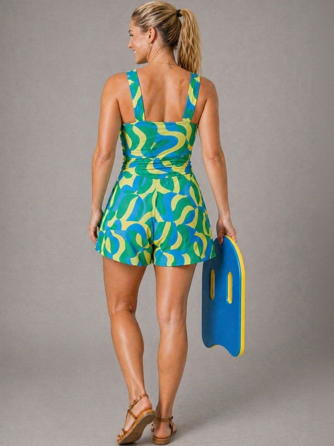 DressBerry Printed V-Neck Swimming Dress Swimwear thumbnail 4