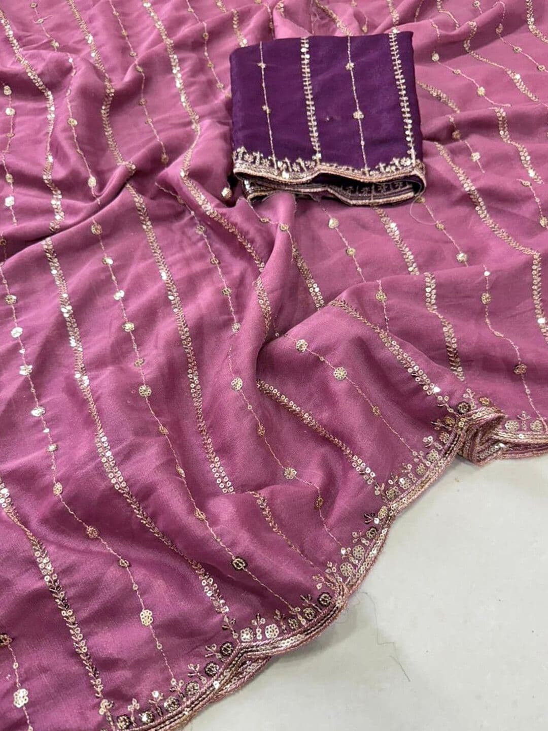Satrani Embellished Sequinned Saree With Designer Blouse thumbnail 2