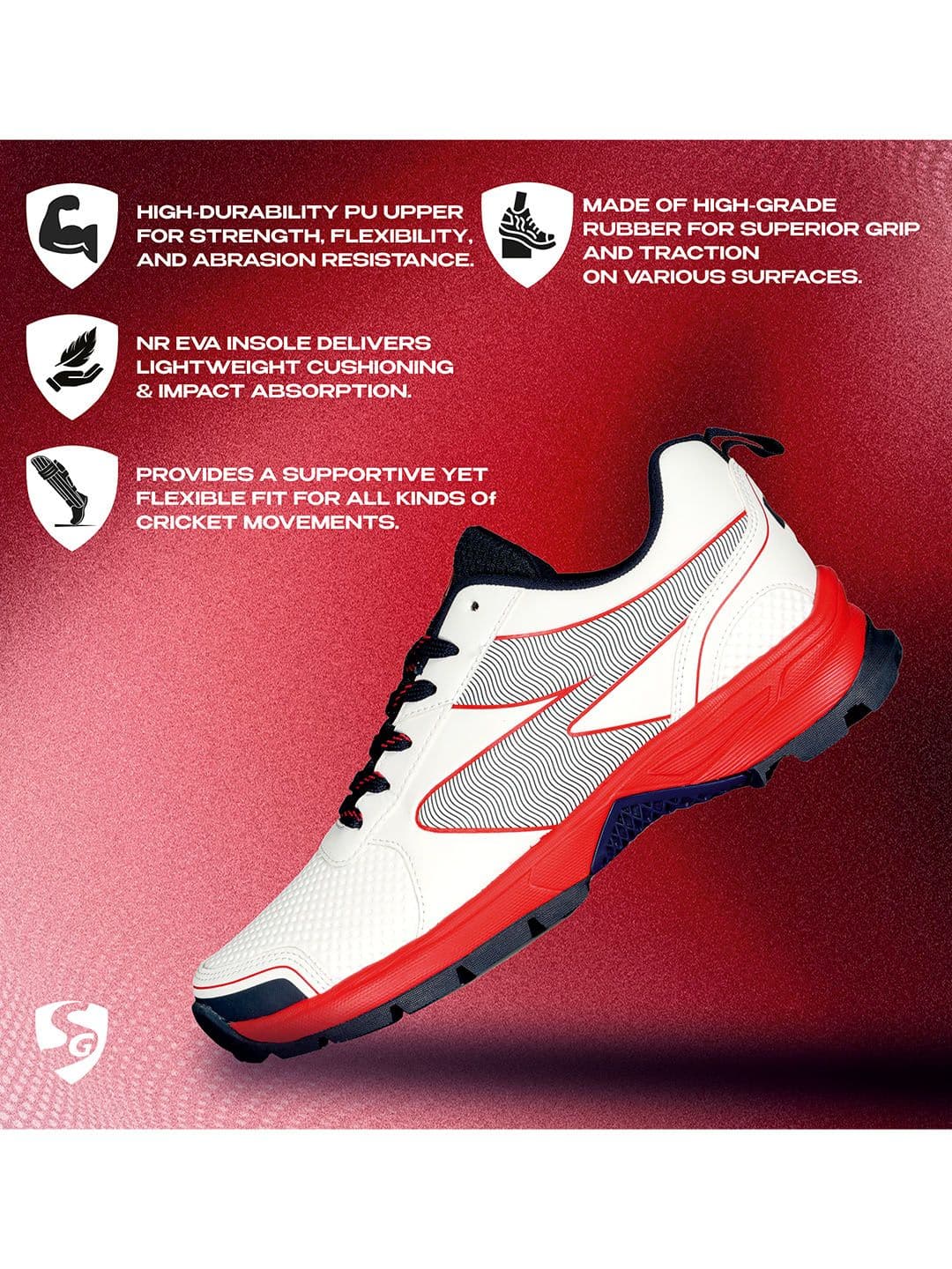 SG Blazer Cricket Shoes Red-Navy - High Performance Comfort & Stability thumbnail 4