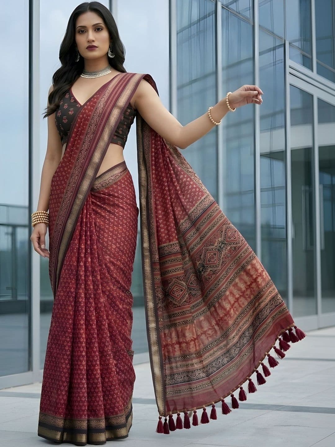Anouk Ethnic Motifs Printed Cotton Saree thumbnail 2