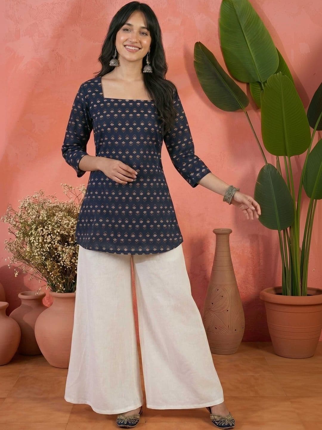 Sangria Floral Printed Pure Cotton Square Neck Straight Kurtis - view 1