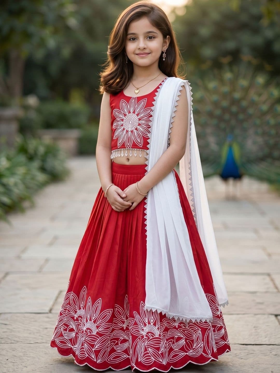 KALINI Girls Embroidered Thread Work Semi-Stitched Lehenga & Blouse With Dupatta thumbnail 5