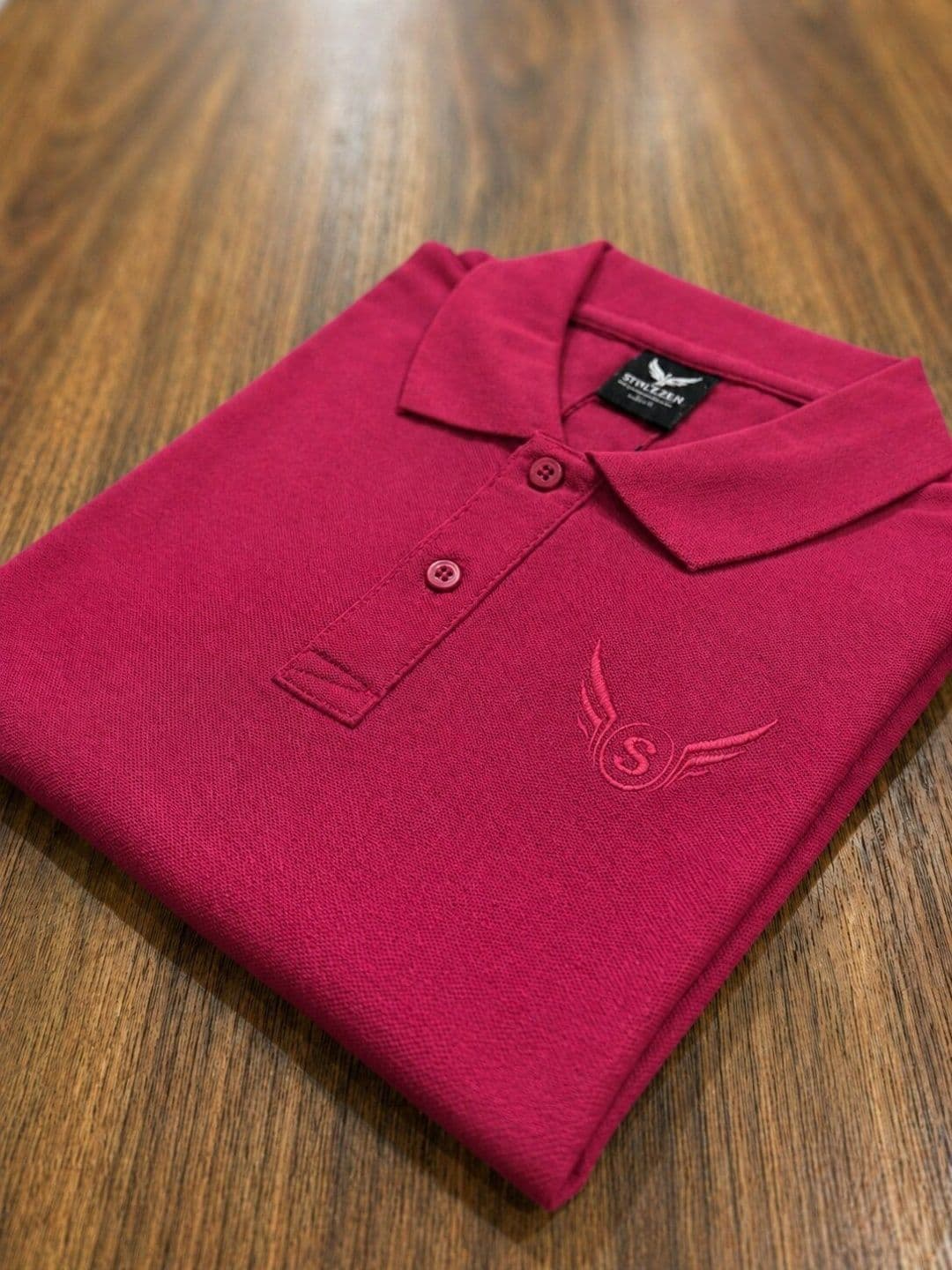 STRAY88 Maroon Polo Collar Short Sleeves T-shirt thumbnail 2