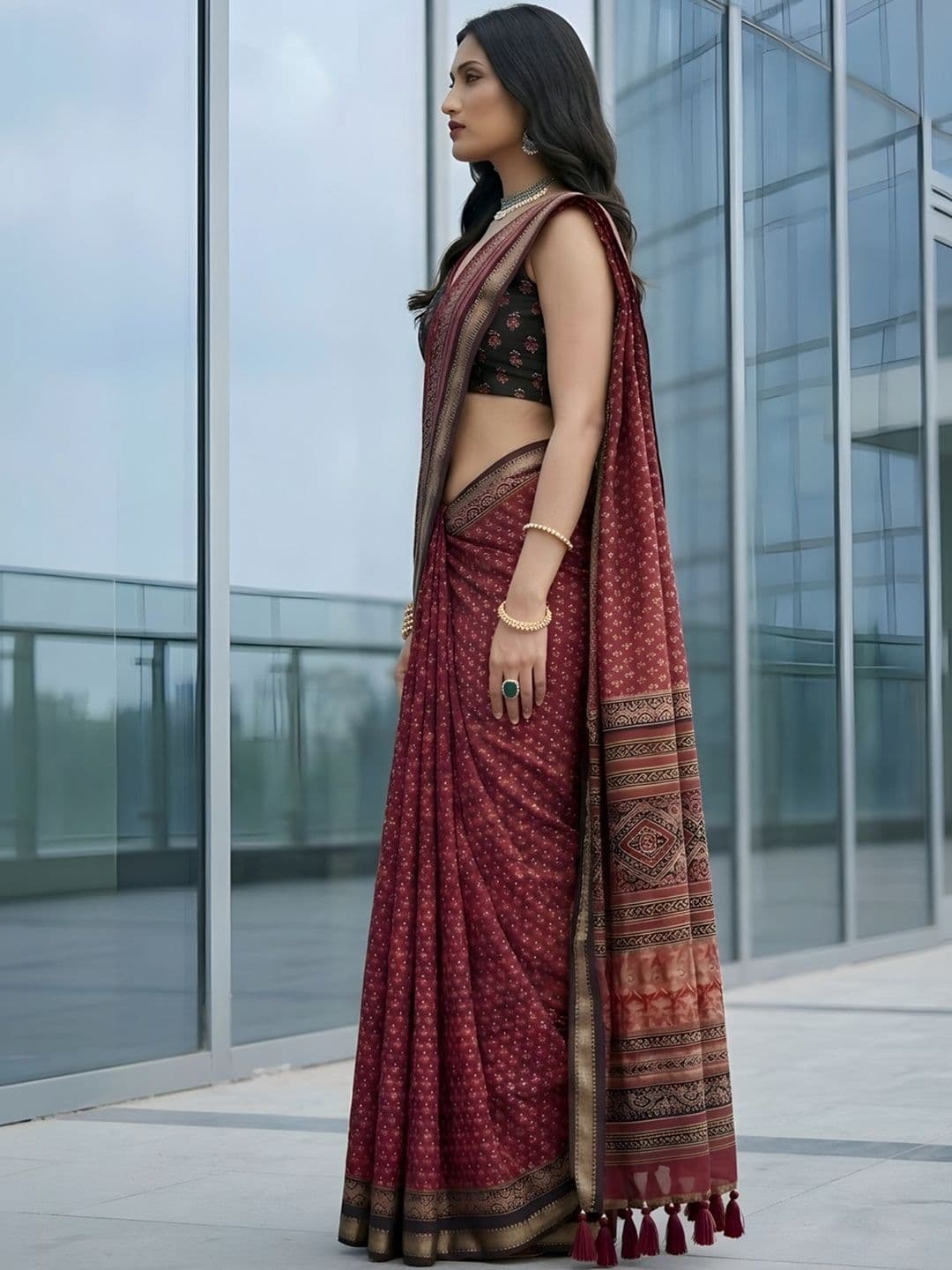 Anouk Ethnic Motifs Printed Cotton Saree thumbnail 4