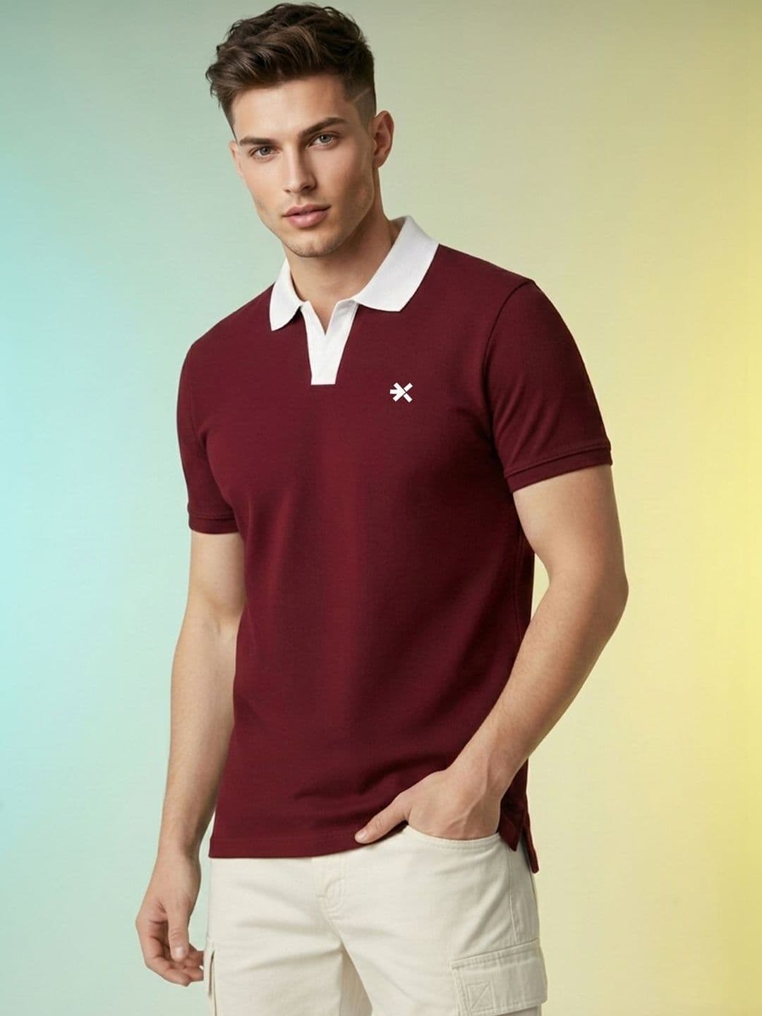 HRX by Hrithik Roshan Brand Logo Printed Polo Neck T-shirt - view 1
