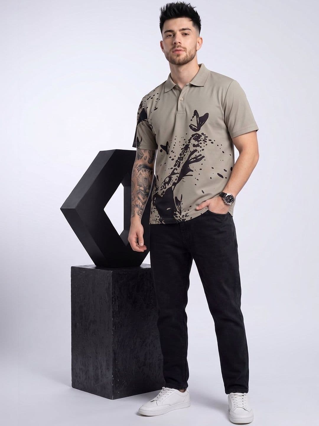glitchez Men Printed Polo Collar T-shirt thumbnail 2