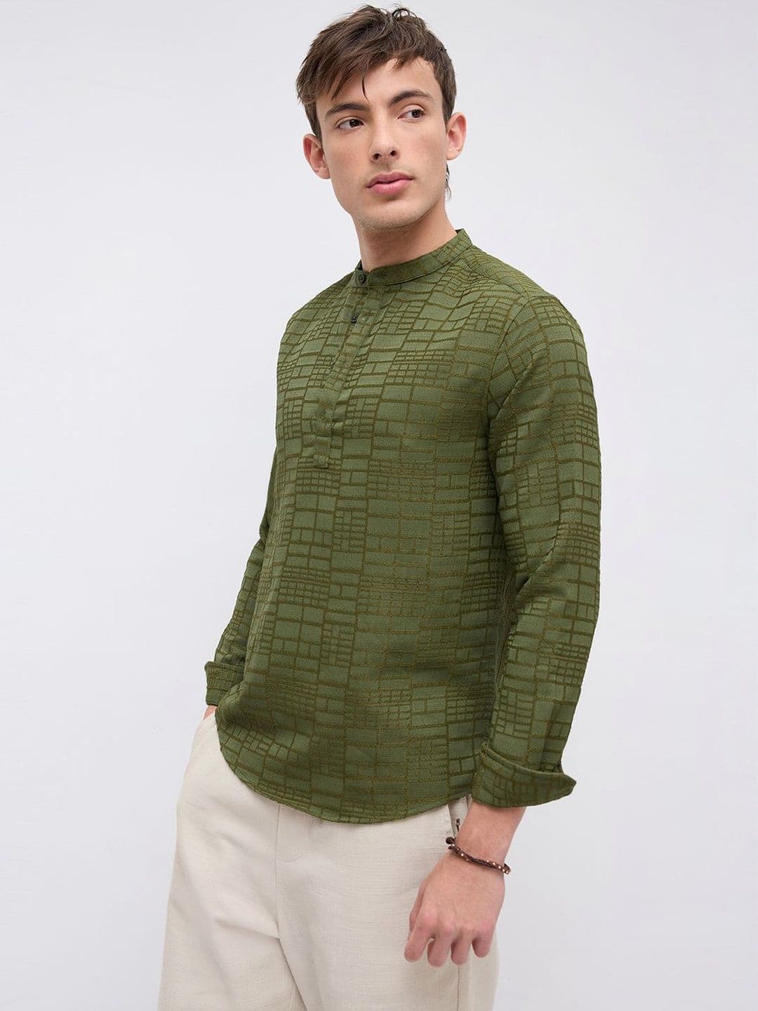 VASTRADO Classic Forest Green Maze Textured Kurta thumbnail 6