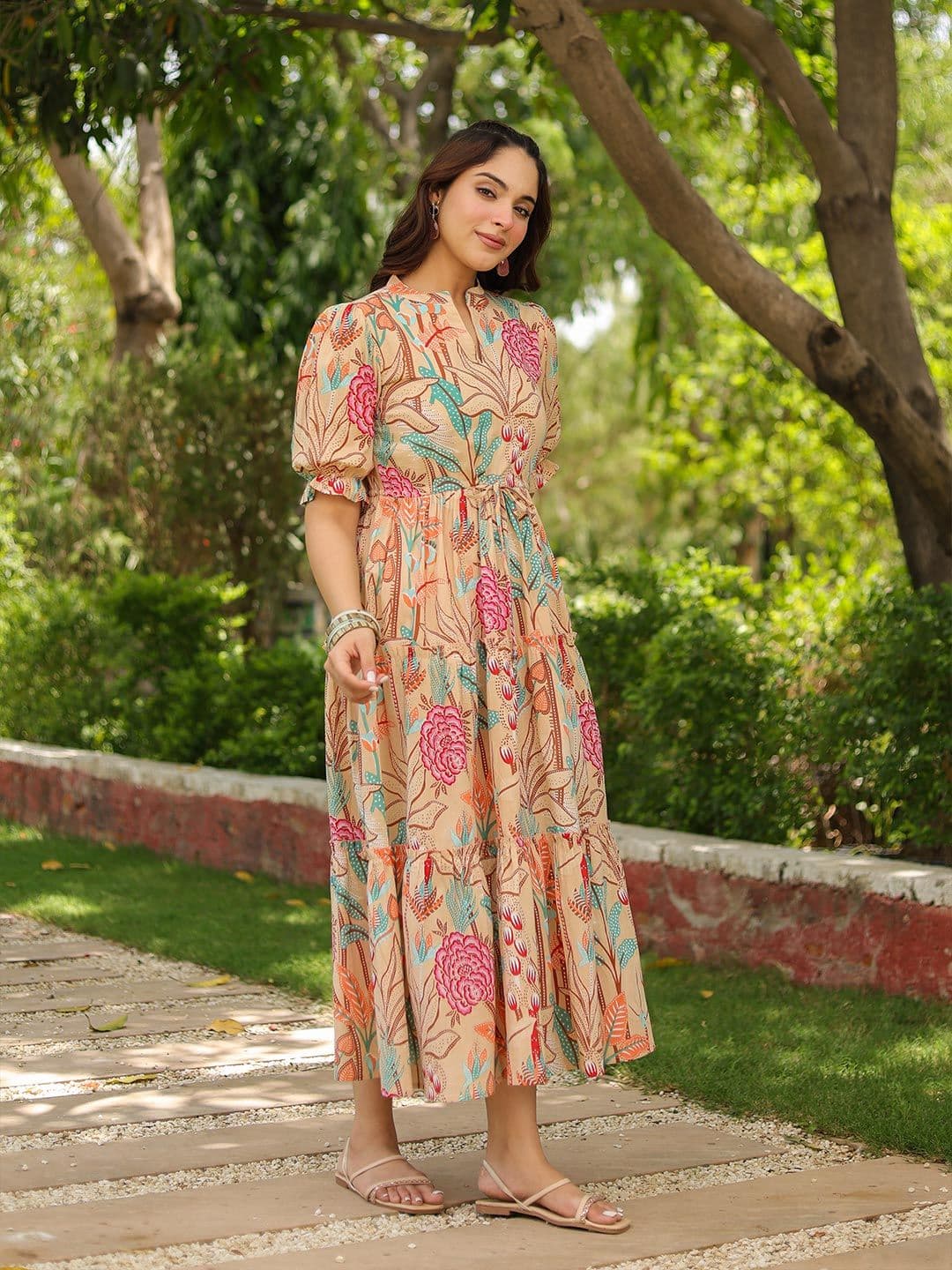 Rain & Rainbow Women Floral Printed Puff Sleeve Fit & Flare Dress thumbnail 5