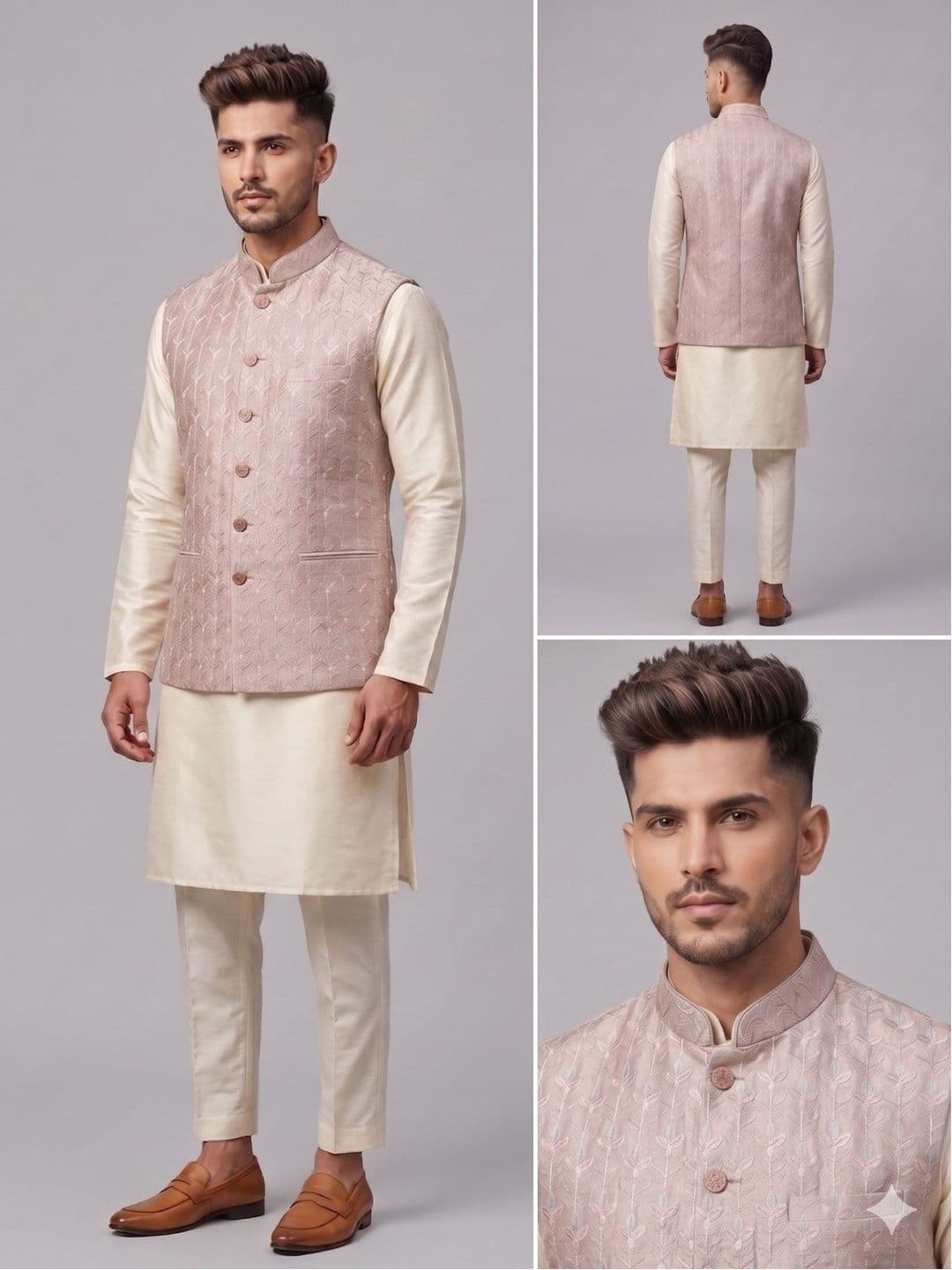 A LOYAL Embroidered Silk Blend Woven Nehru Jackets thumbnail 4