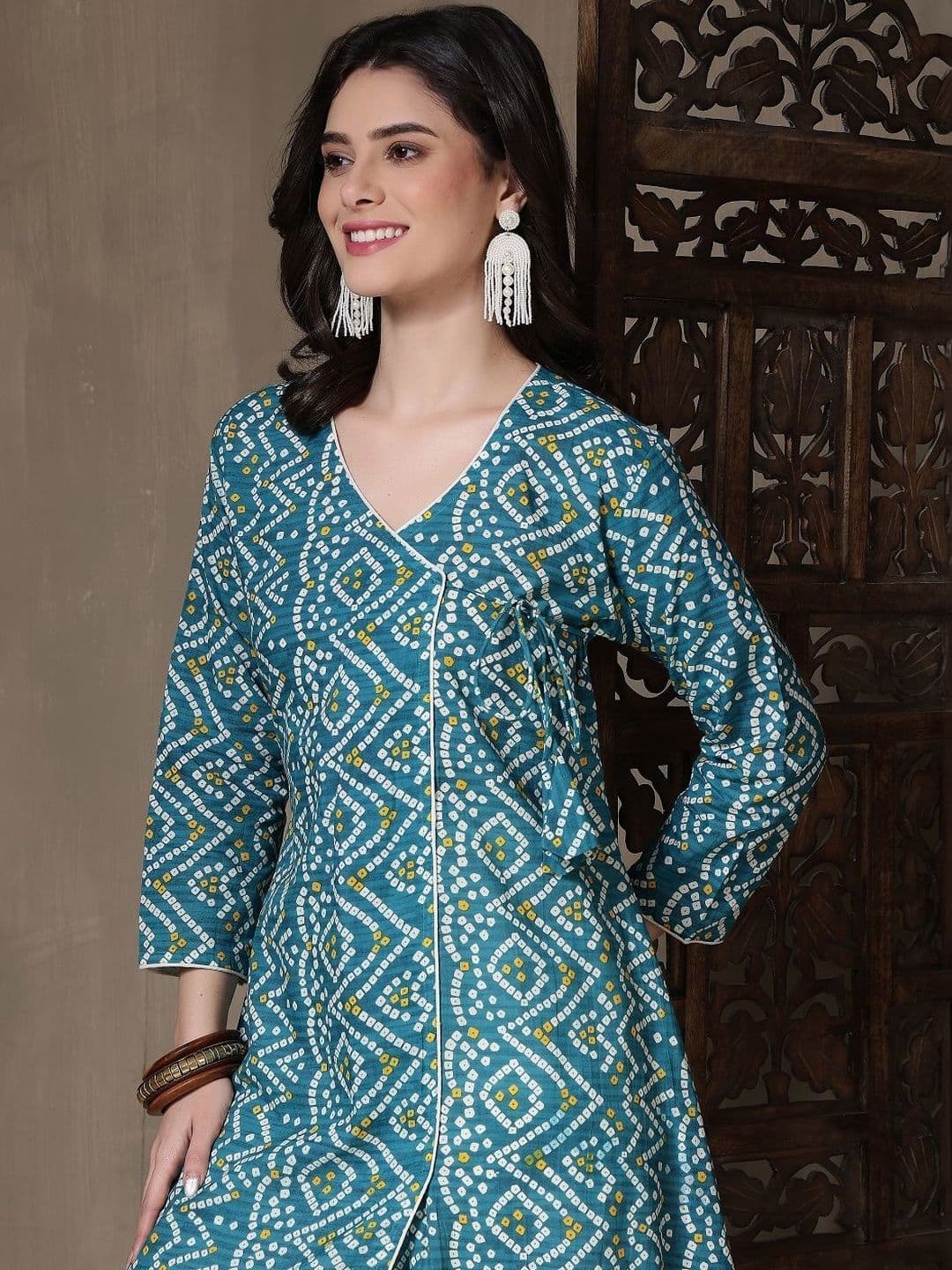 Kalphem Women Bandhani Printed Indie Prints Anarkali Kurta thumbnail 6