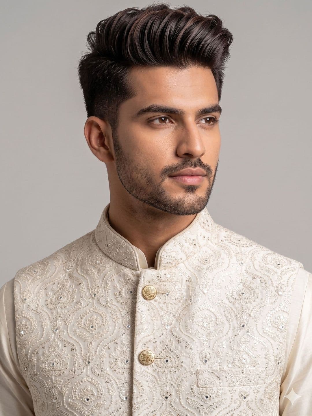A LOYAL Embroidered Silk Blend Woven Nehru Jackets thumbnail 4