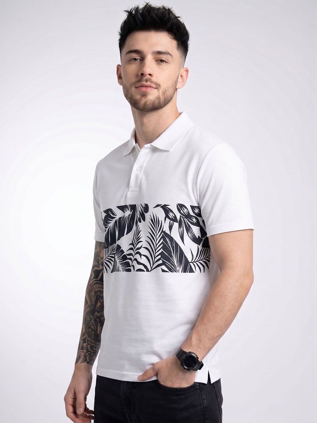 glitchez Men Floral Printed Polo Collar Tropical T-shirt thumbnail 5