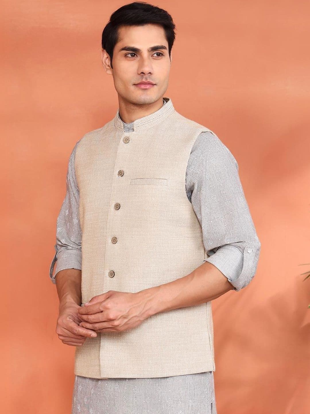 Fabindia Woven Design Pure Cotton Woven Nehru Jackets thumbnail 4