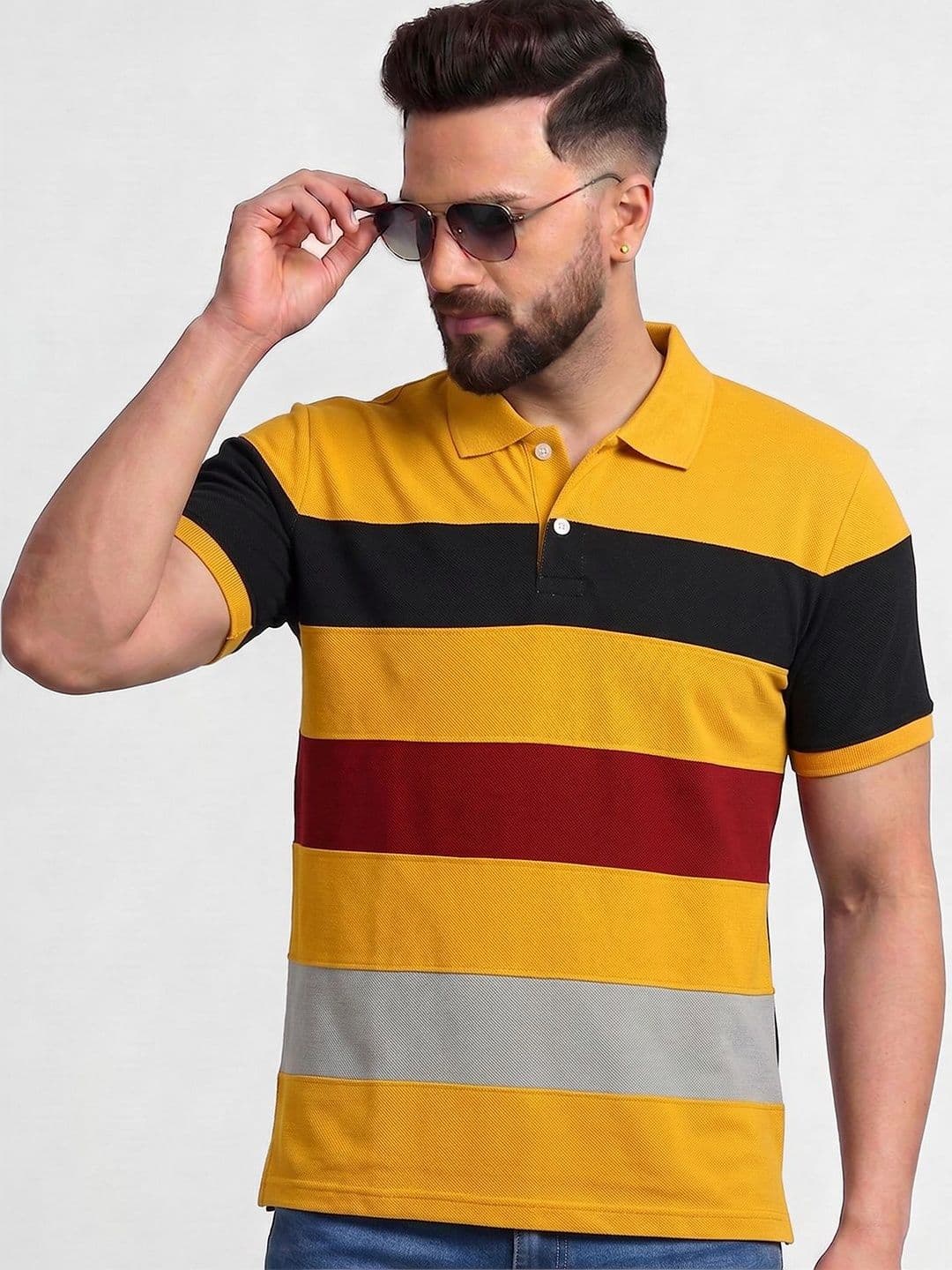 TB BLUE Men Colourblocked Polo Collar Slim Fit T-shirt - view 1