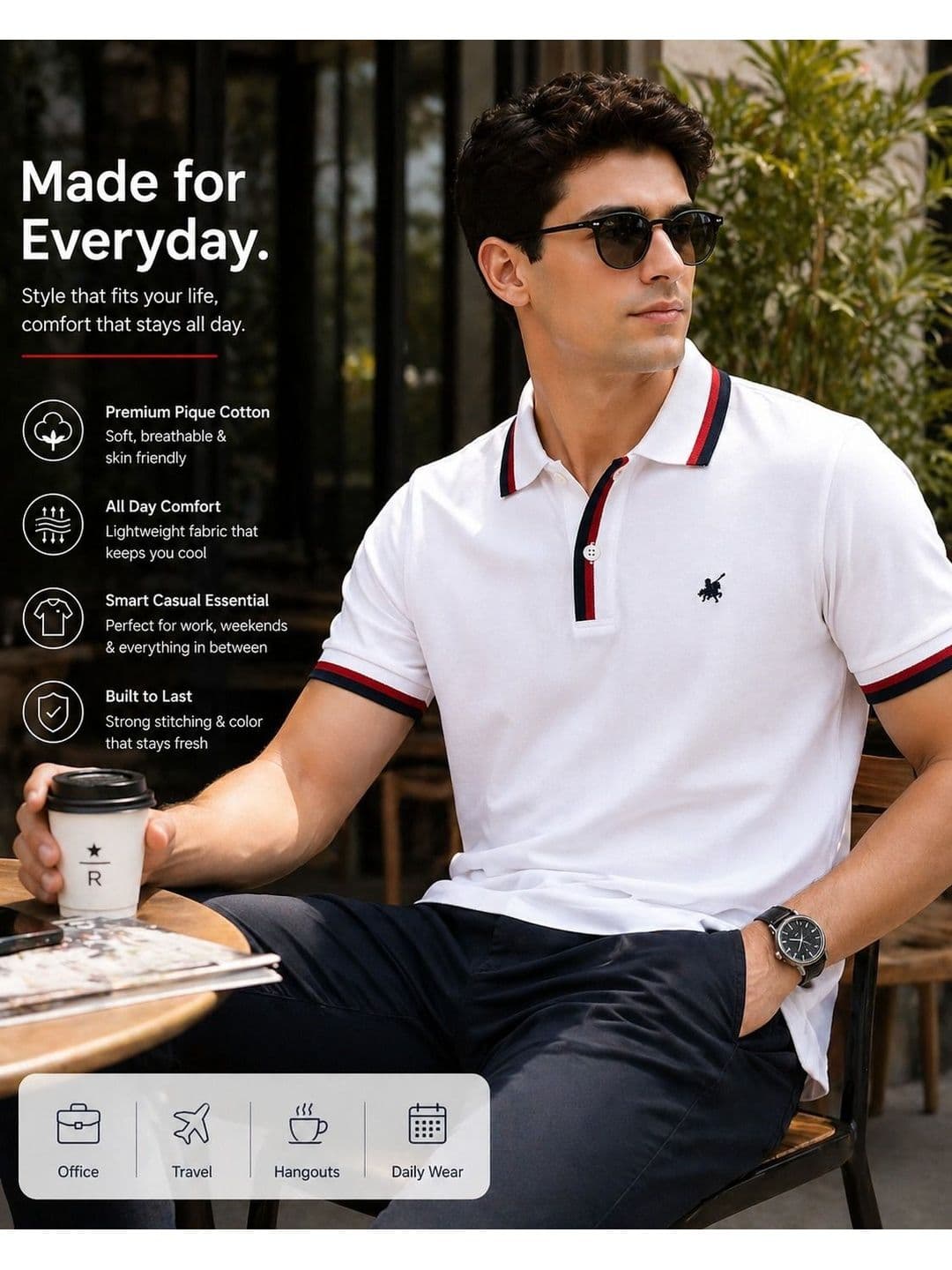 Raves Men Brand Logo Polo Collar Bio Finish T-shirt thumbnail 3