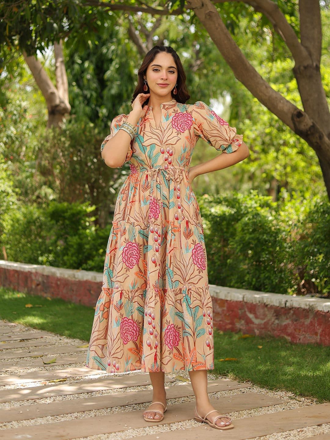Rain & Rainbow Women Floral Printed Puff Sleeve Fit & Flare Dress thumbnail 4