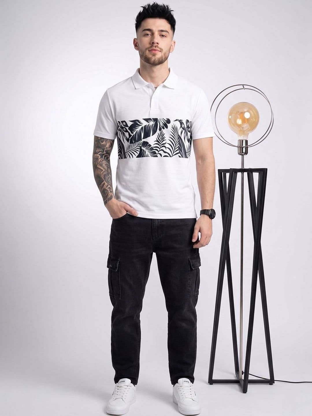 glitchez Men Floral Printed Polo Collar Tropical T-shirt thumbnail 2