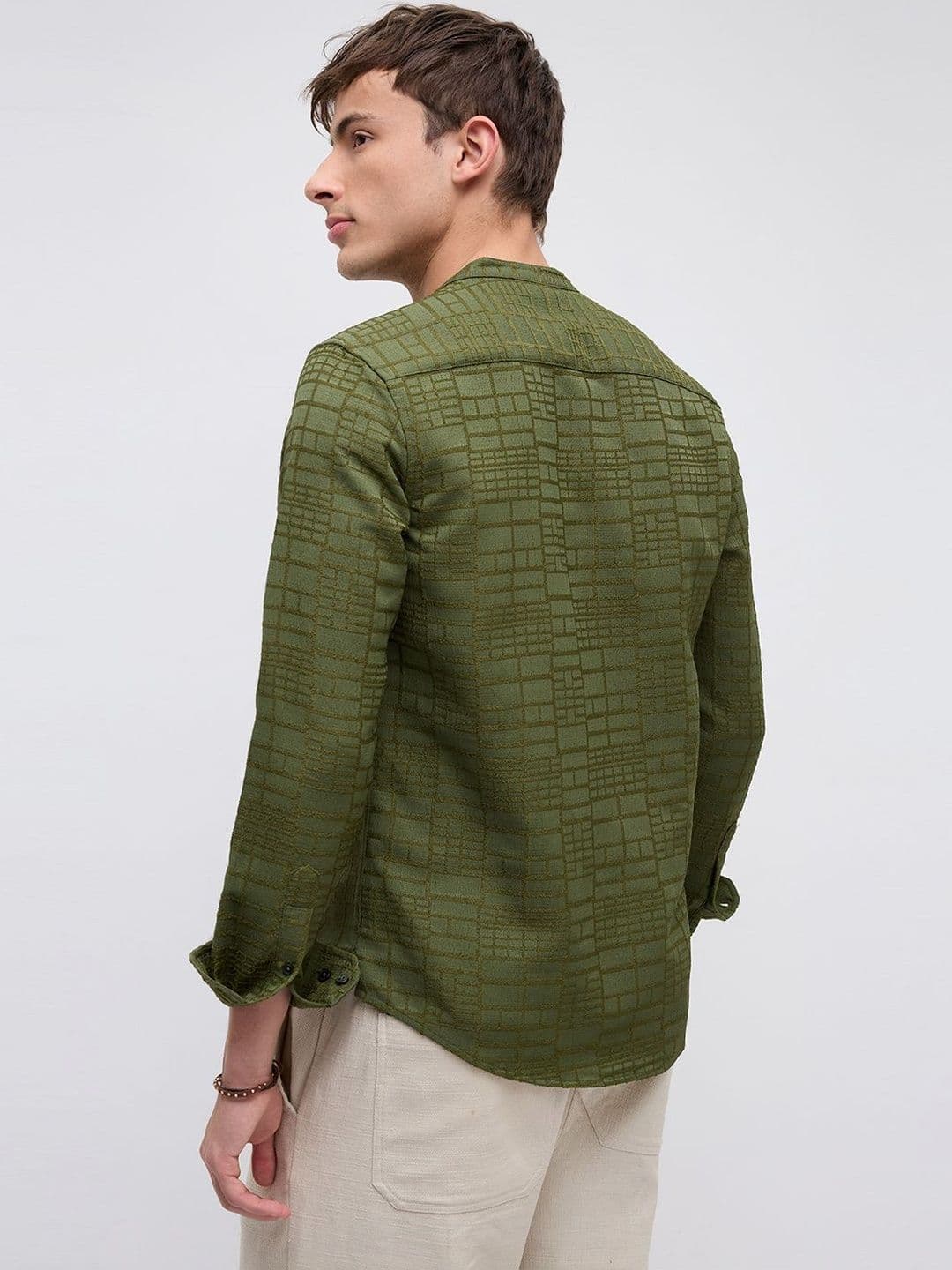 VASTRADO Classic Forest Green Maze Textured Kurta thumbnail 5
