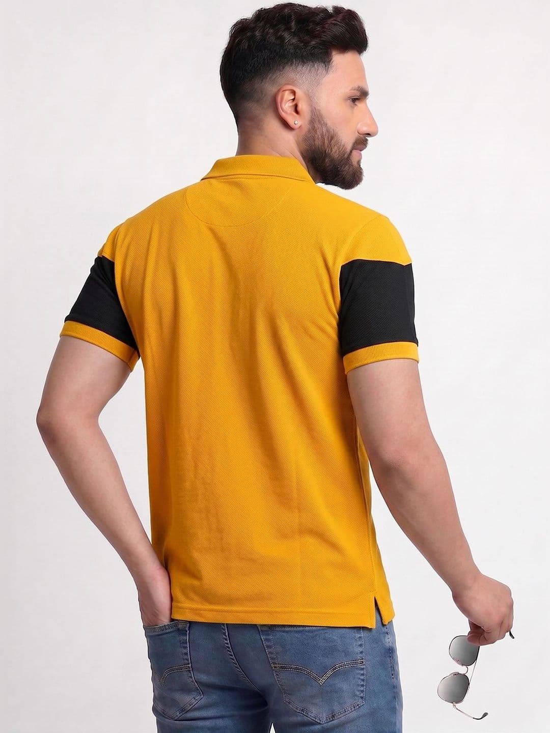 TB BLUE Men Colourblocked Polo Collar Slim Fit T-shirt thumbnail 3