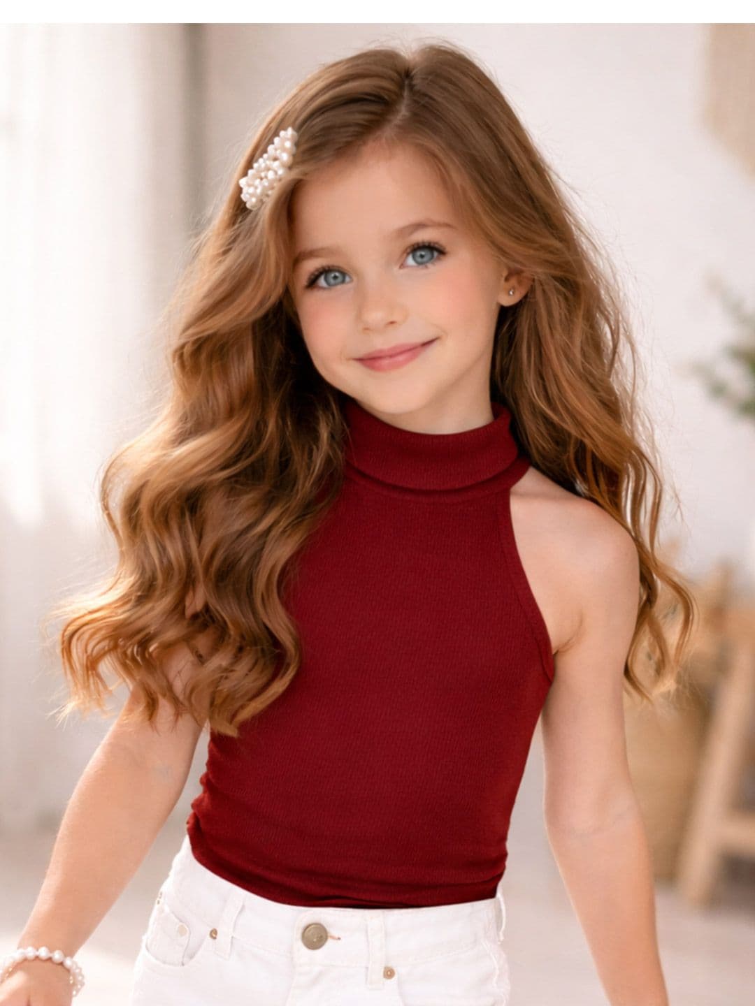 Ninas Girls Maroon Cotton Blend Tops - view 1