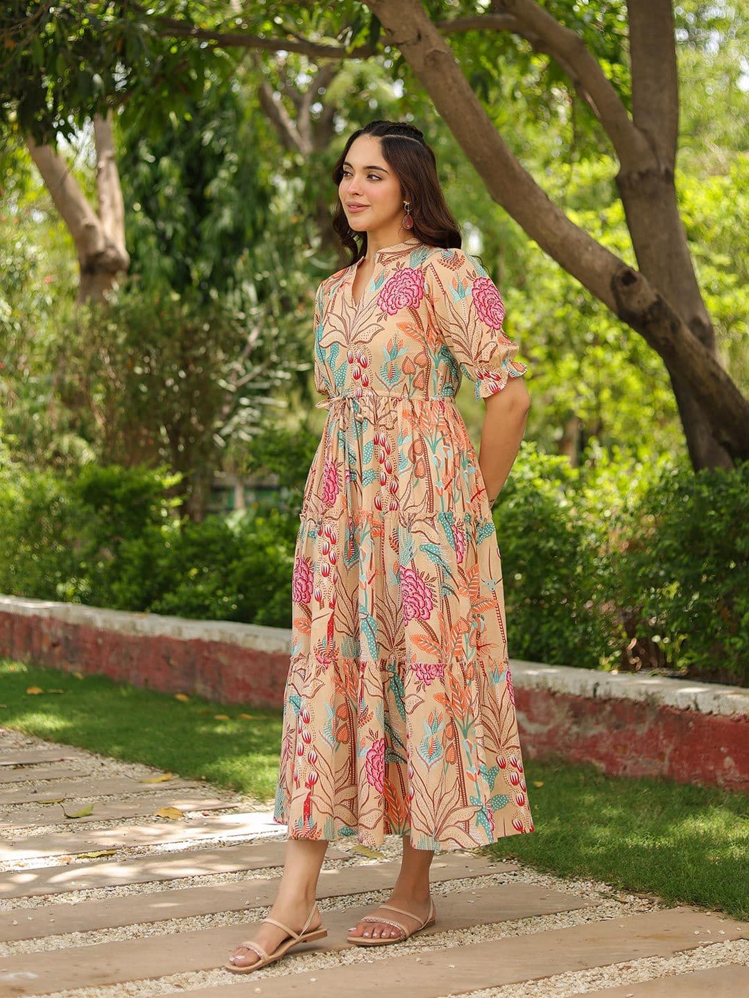Rain & Rainbow Women Floral Printed Puff Sleeve Fit & Flare Dress thumbnail 3