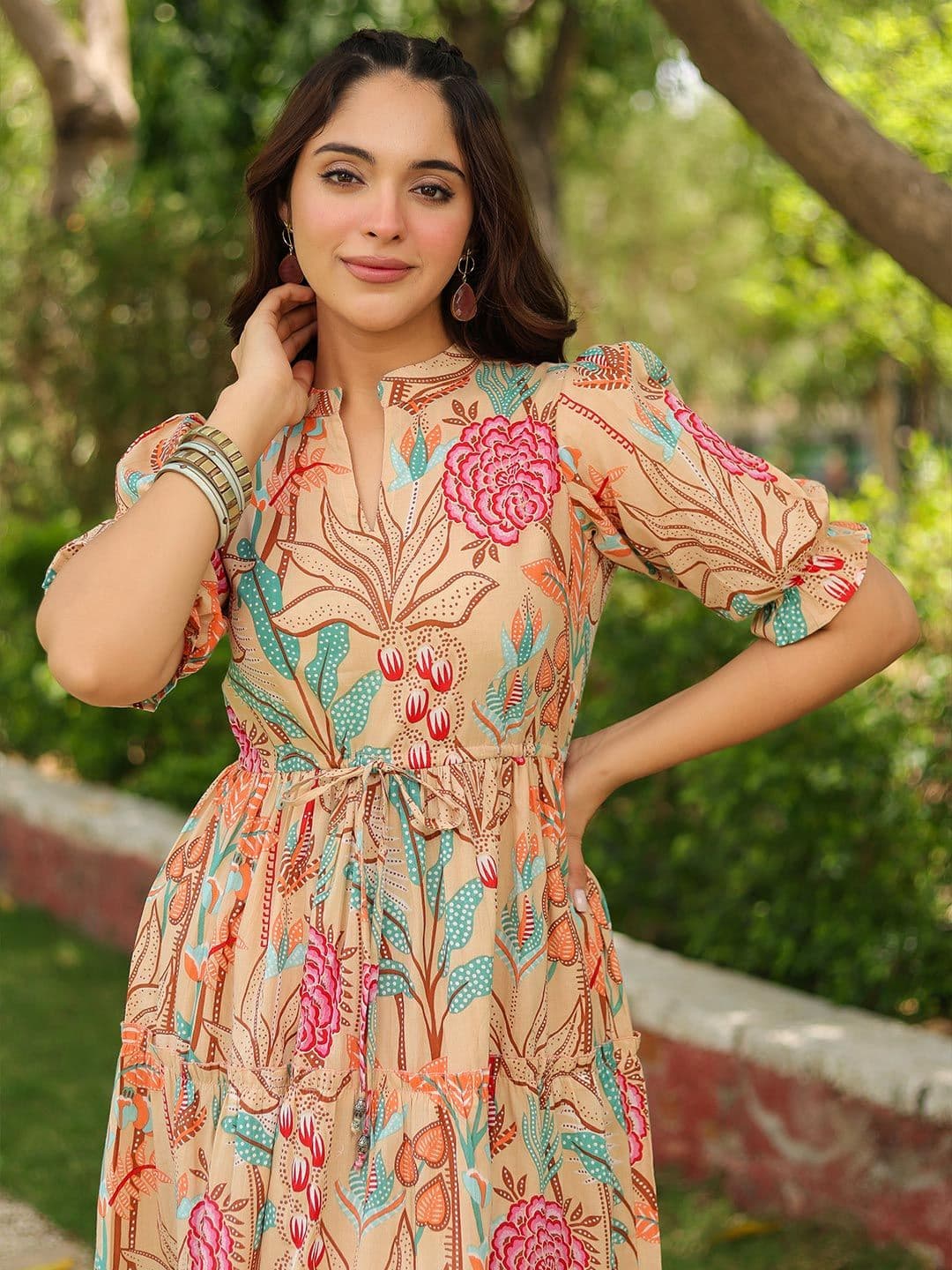 Rain & Rainbow Women Floral Printed Puff Sleeve Fit & Flare Dress thumbnail 2