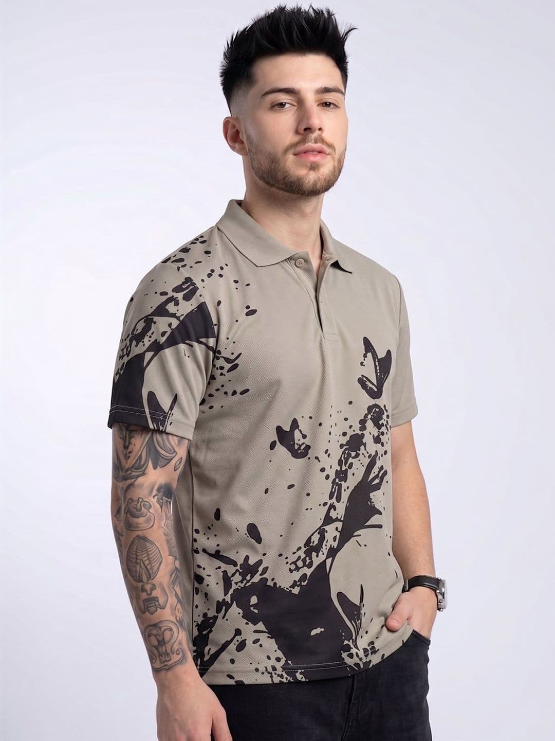 glitchez Men Printed Polo Collar T-shirt thumbnail 5