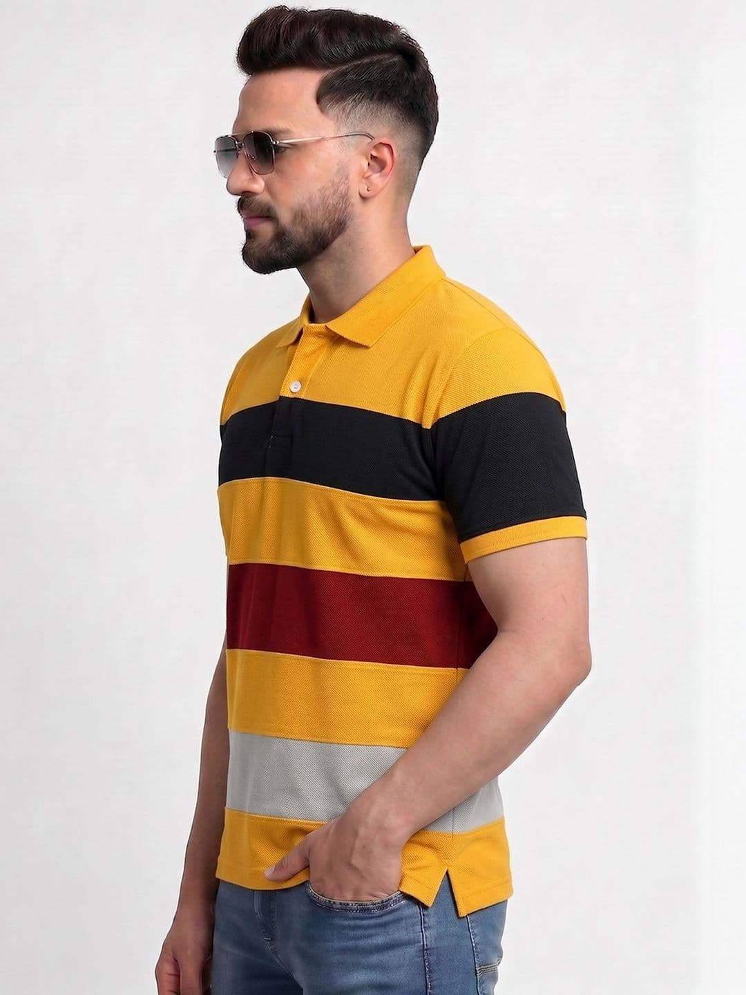 TB BLUE Men Colourblocked Polo Collar Slim Fit T-shirt thumbnail 5