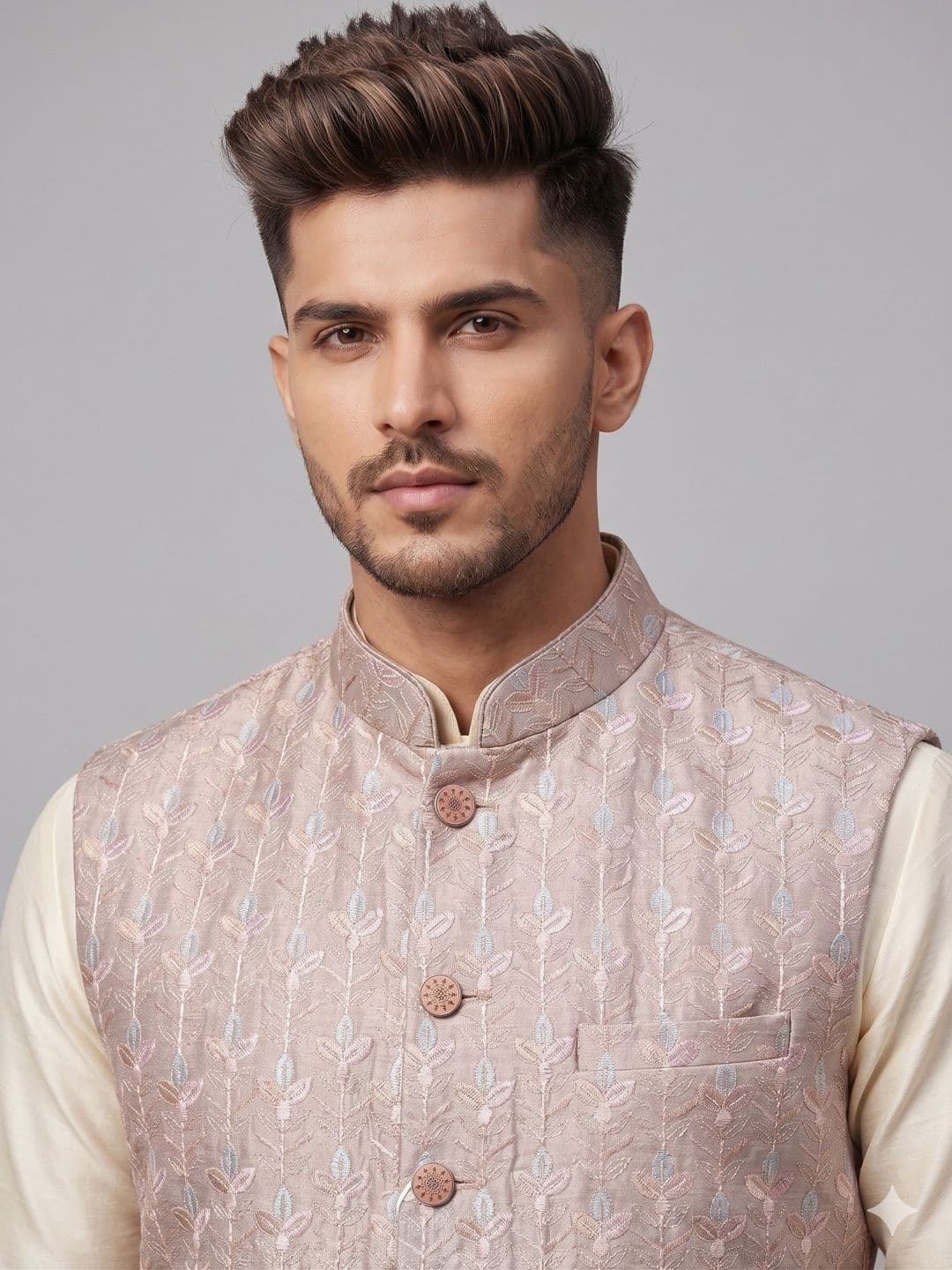 A LOYAL Embroidered Silk Blend Woven Nehru Jackets thumbnail 3