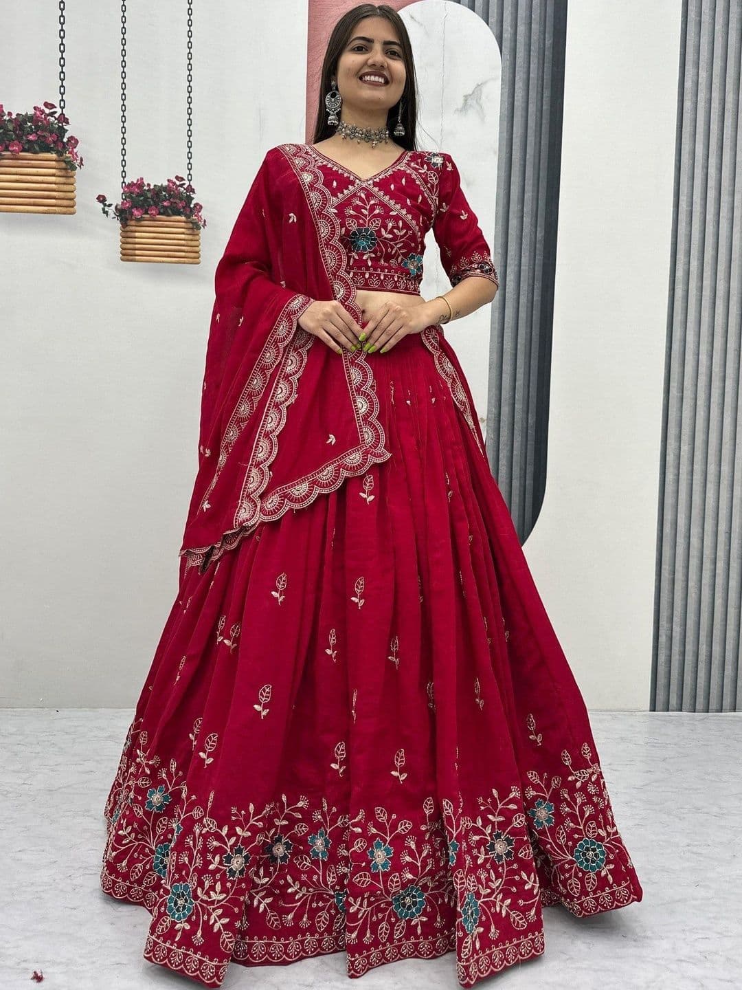 all about you Embroidered Thread Work Semi-Stitched Lehenga & Blouse With Dupatta thumbnail 2