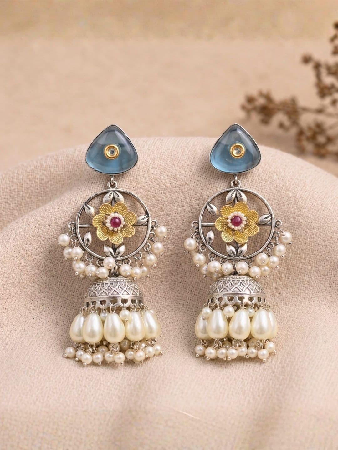 Bauble Cluster Floral Jhumkas Earrings thumbnail 3