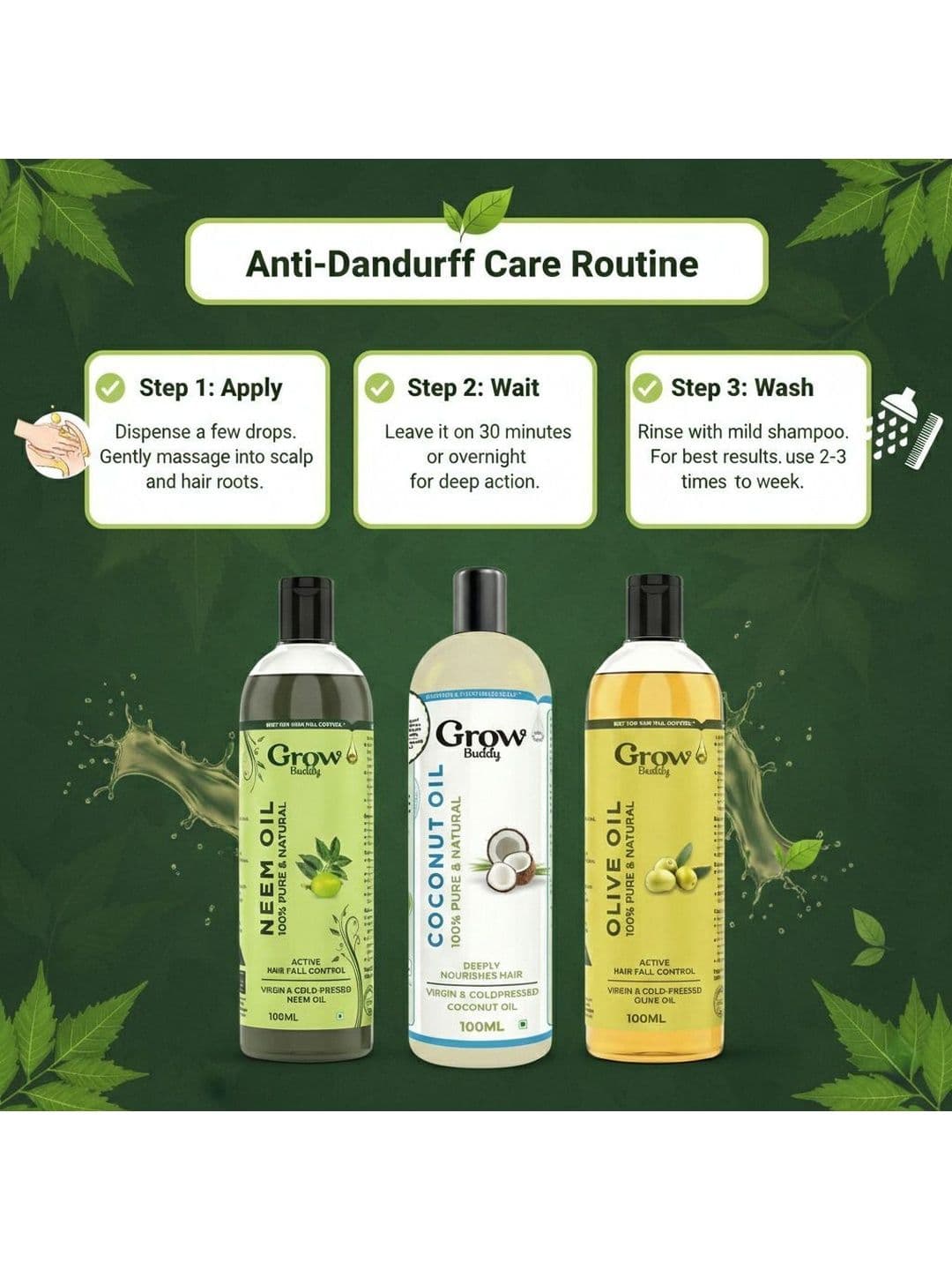 Growbuddy Set Of 3 Neem Coconut & Olive Hair Oil - 100 ml Each thumbnail 2