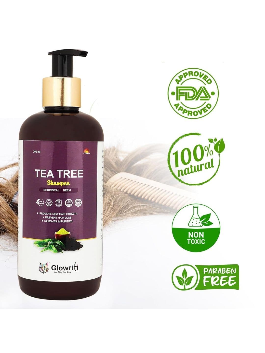 GLOWRITI Tea Tree Cleanser Shampoo - 300 ml thumbnail 5