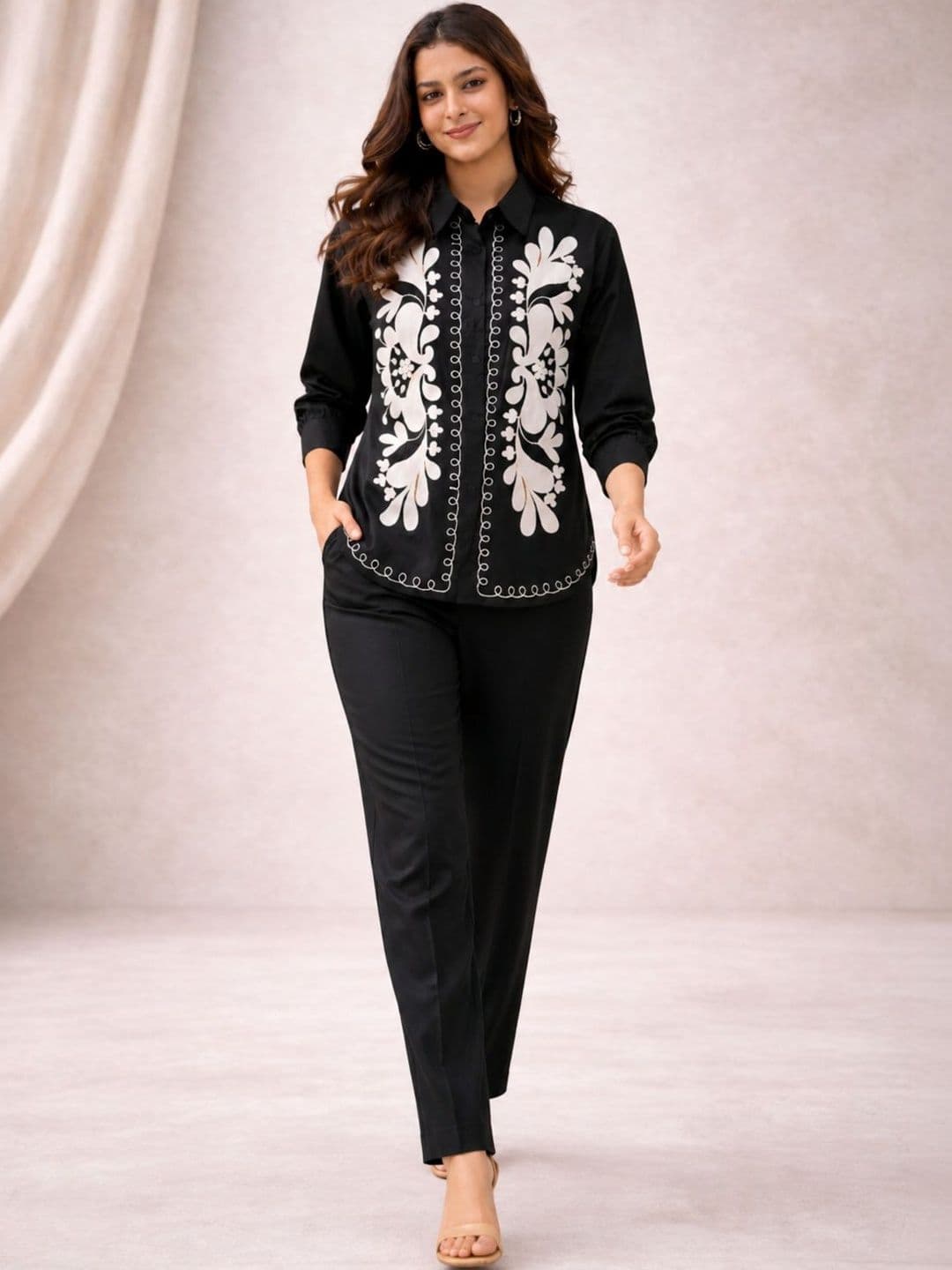 BAESD Women Printed Shirt & Trouser Co-Ord Set thumbnail 3