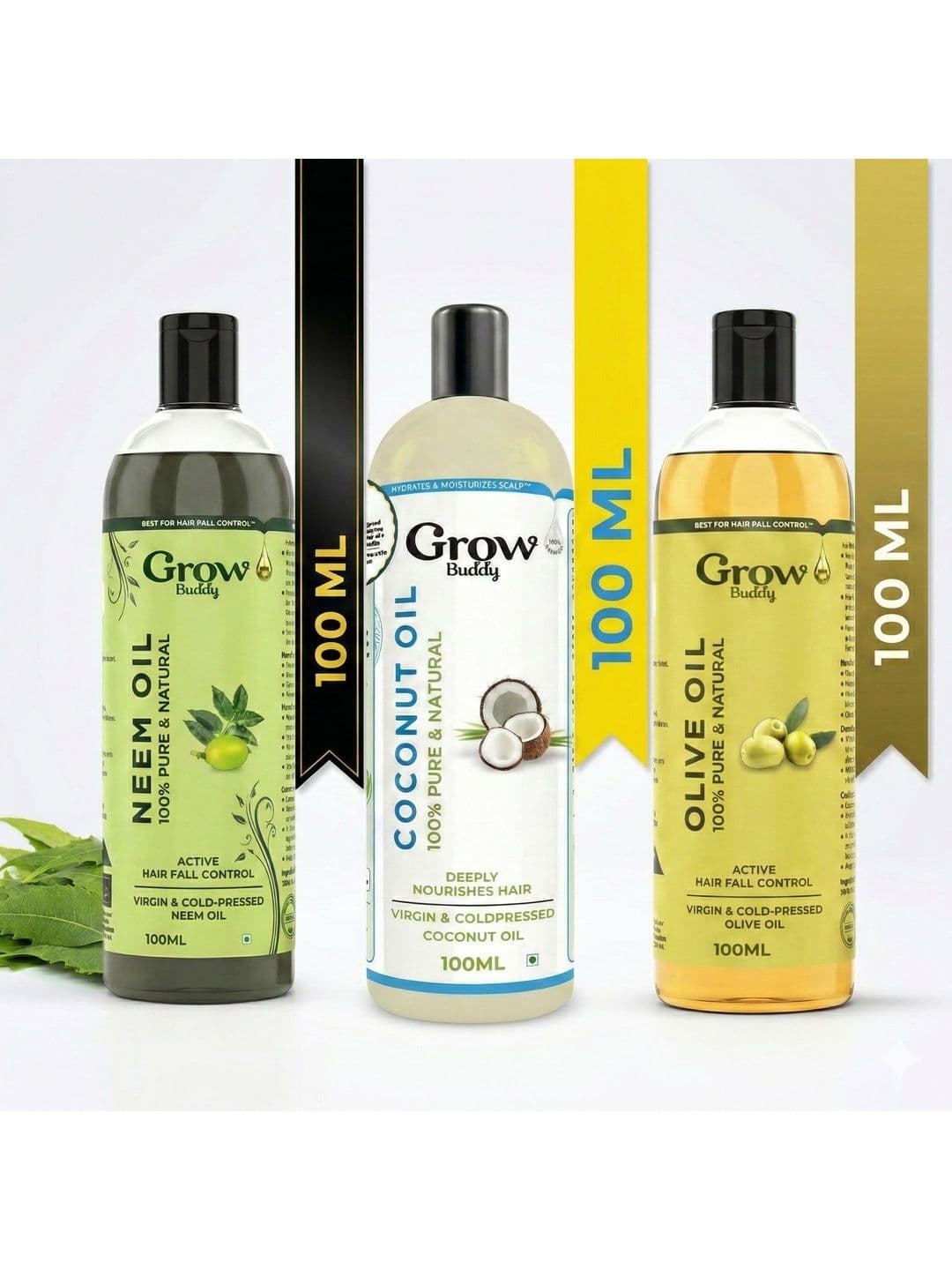 Growbuddy Set Of 3 Neem Coconut & Olive Hair Oil - 100 ml Each - view 1