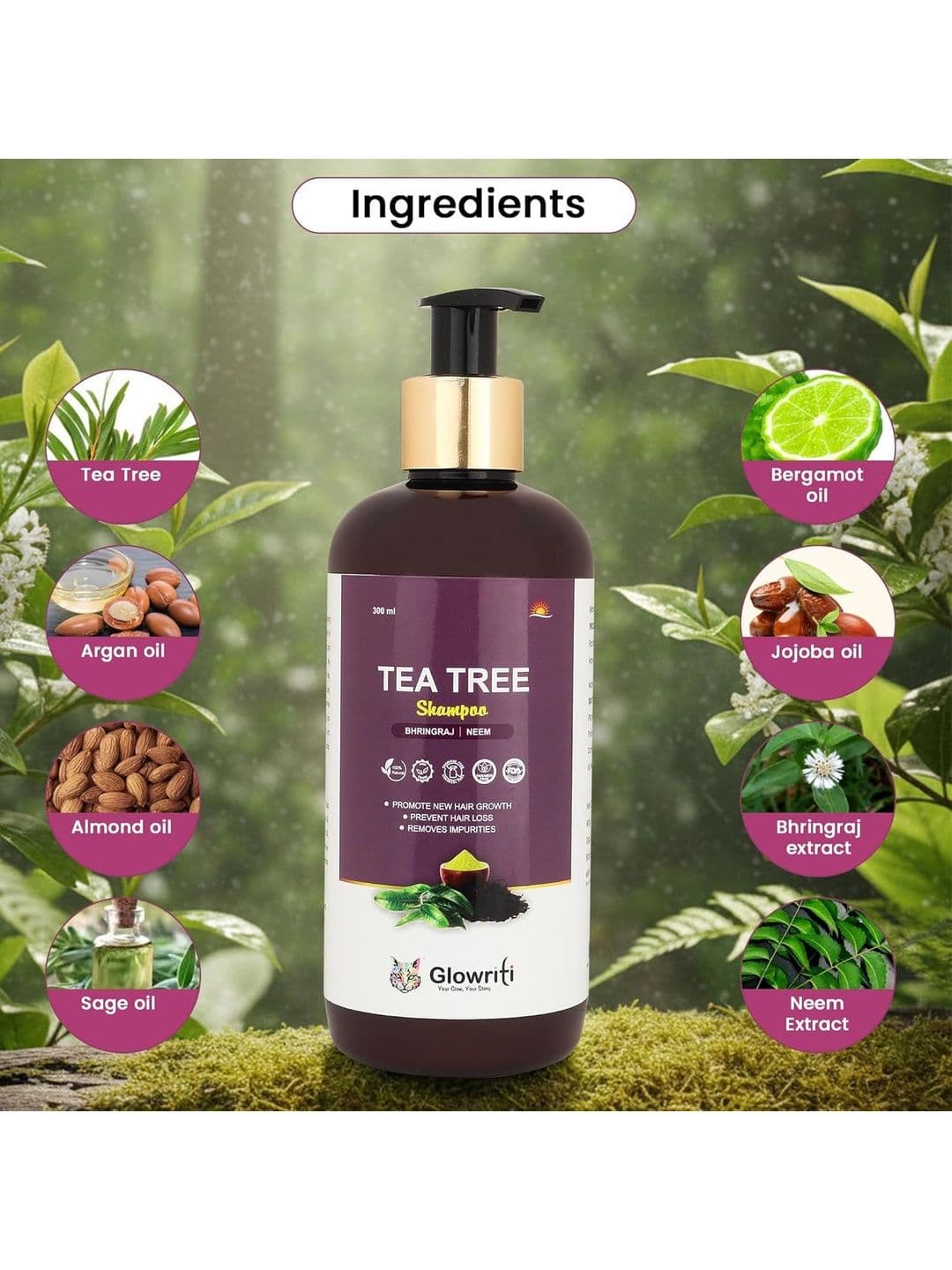 GLOWRITI Tea Tree Cleanser Shampoo - 300 ml thumbnail 2