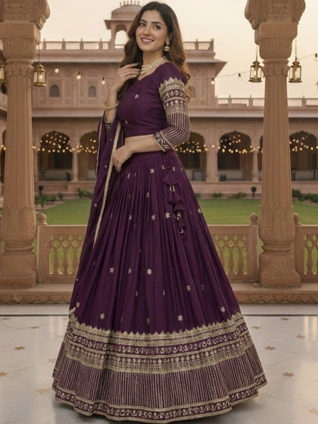 all about you Embroidered Thread Work Semi-Stitched Lehenga & Unstitched Blouse With Dupatta thumbnail 4