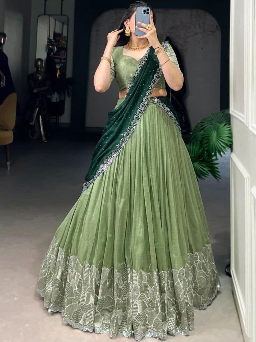 all about you Embellished Sequinned Semi-Stitched Lehenga & Blouse With Dupatta - view 1