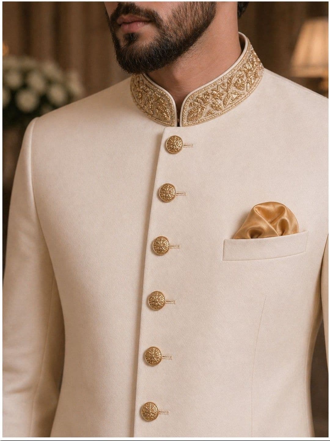 House of Pataudi Embroidered Cotton Sherwani Set thumbnail 6