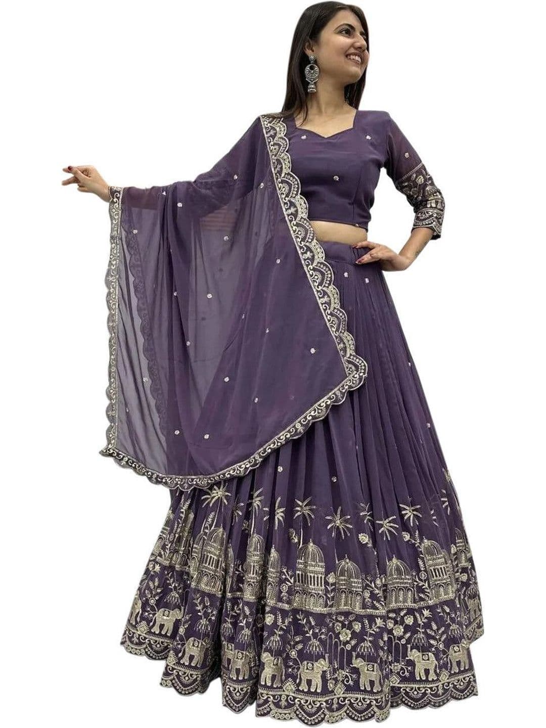 all about you Embroidered Thread Work Semi-Stitched Lehenga & Blouse With Dupatta thumbnail 3