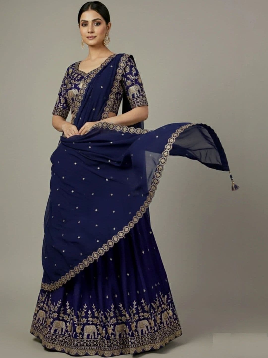 all about you Embroidered Semi-Stitched Lehenga & Blouse With Dupatta thumbnail 2
