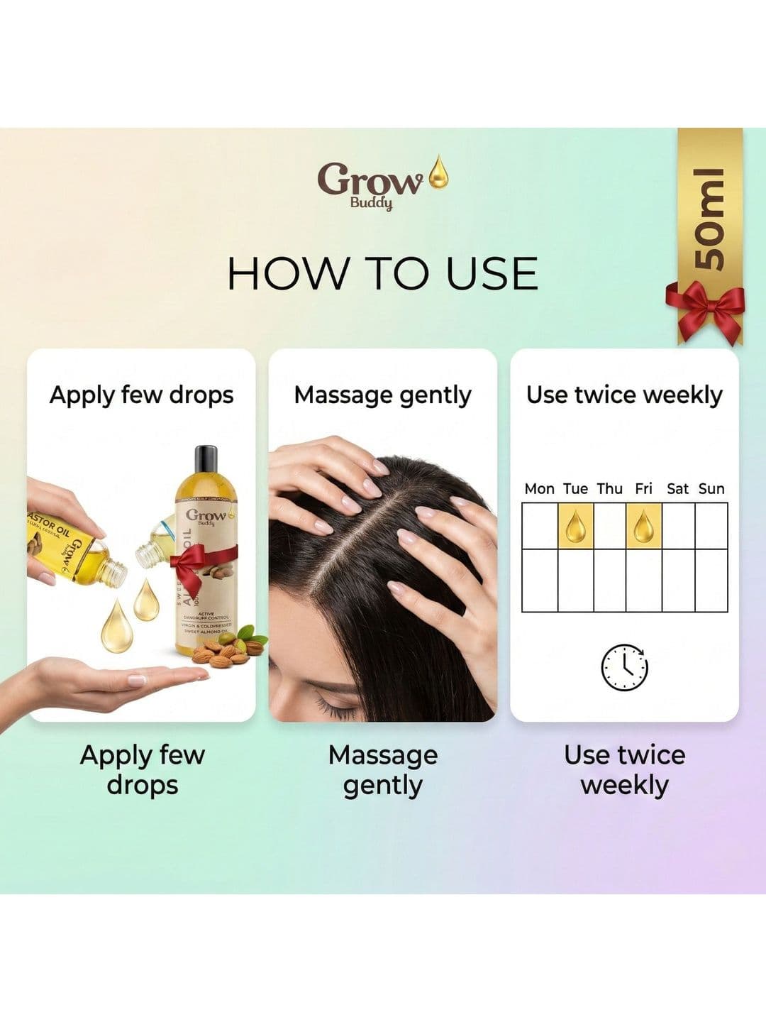 Growbuddy Set Of 2 Active Hair Fall & Dandruff Control Almond & Jojoba Oil - 50 ml Each thumbnail 4