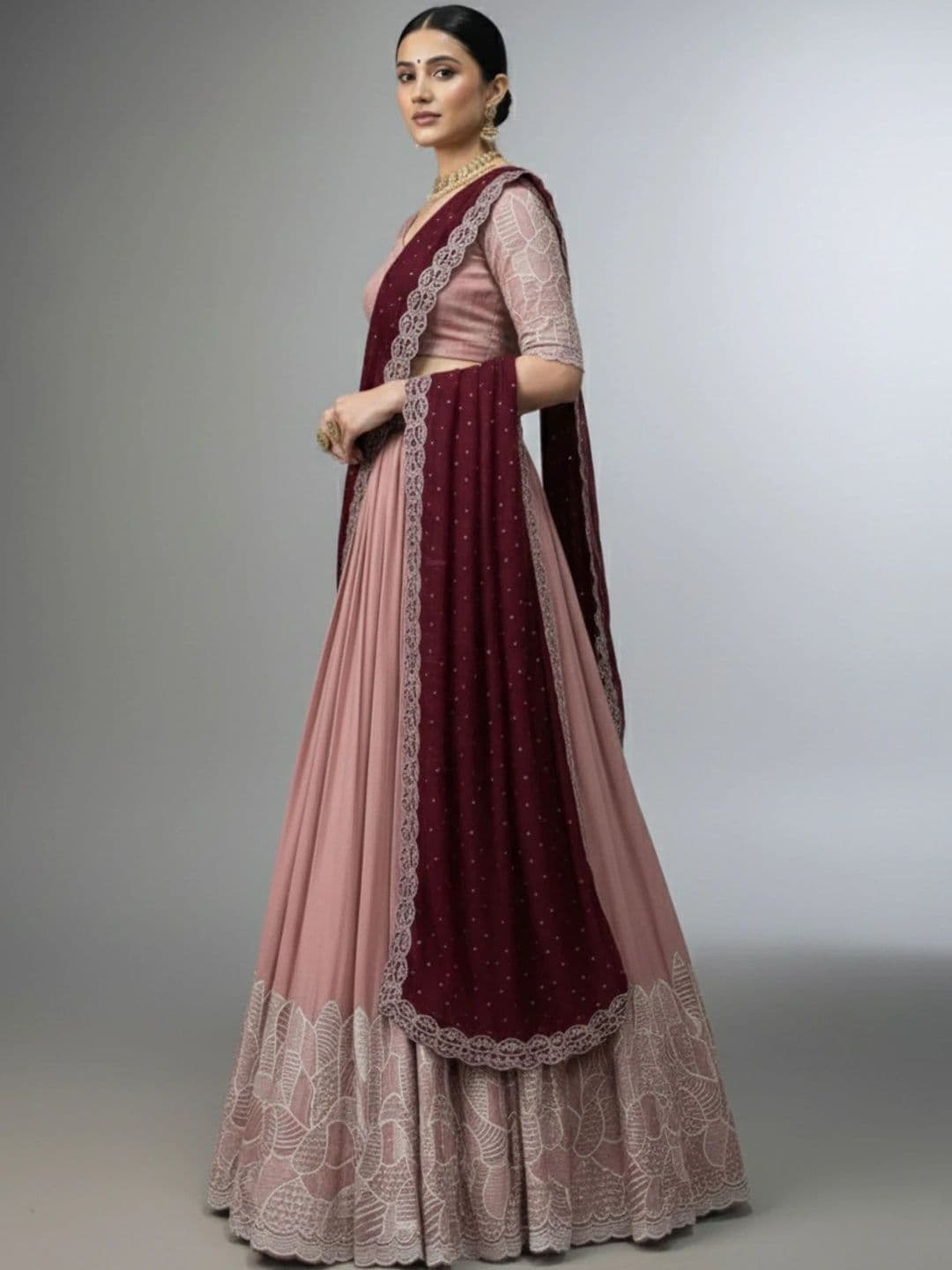 all about you Embellished Thread Work Semi-Stitched Lehenga & Blouse With Dupatta thumbnail 5