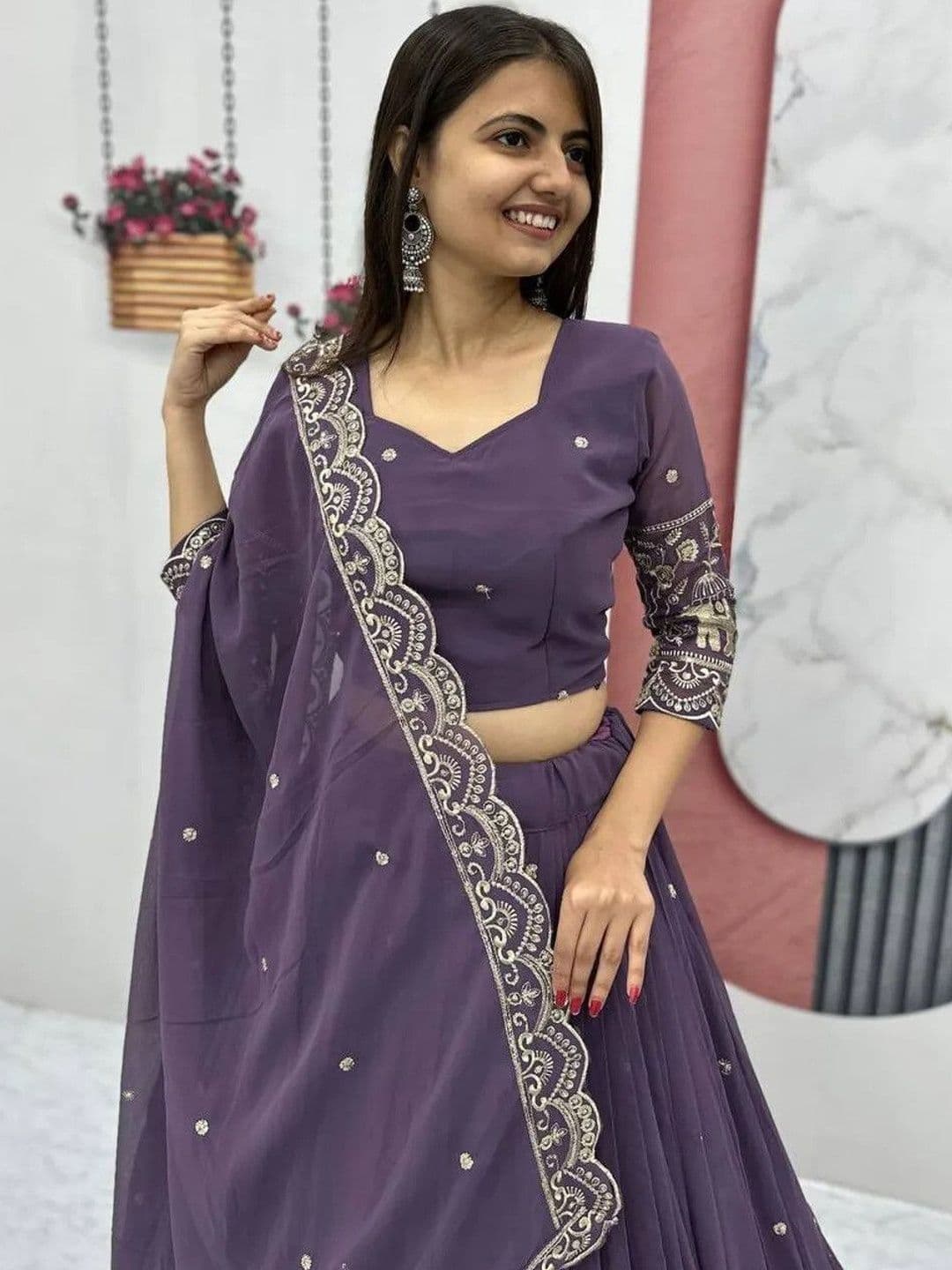 all about you Embroidered Thread Work Semi-Stitched Lehenga & Blouse With Dupatta thumbnail 2