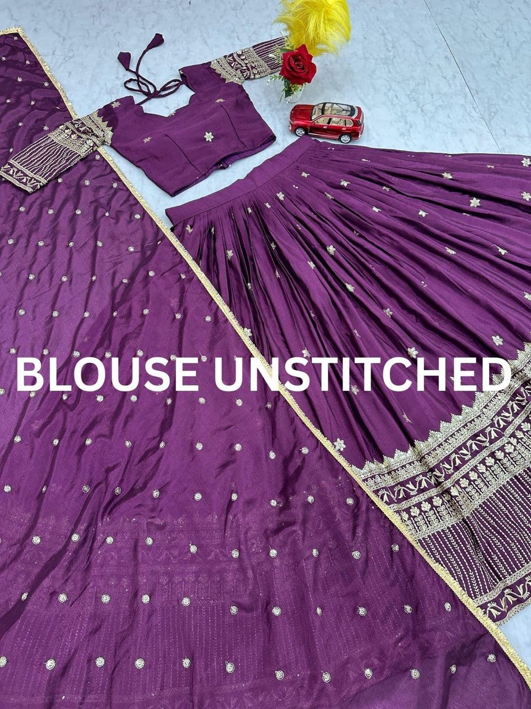 all about you Embroidered Thread Work Semi-Stitched Lehenga & Unstitched Blouse With Dupatta thumbnail 3