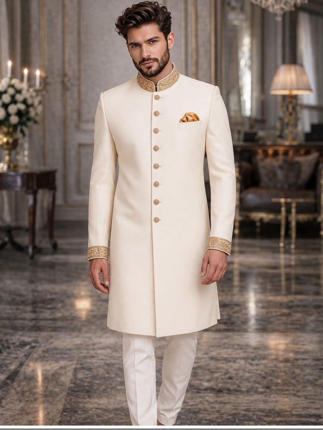 House of Pataudi Embroidered Cotton Sherwani Set thumbnail 5