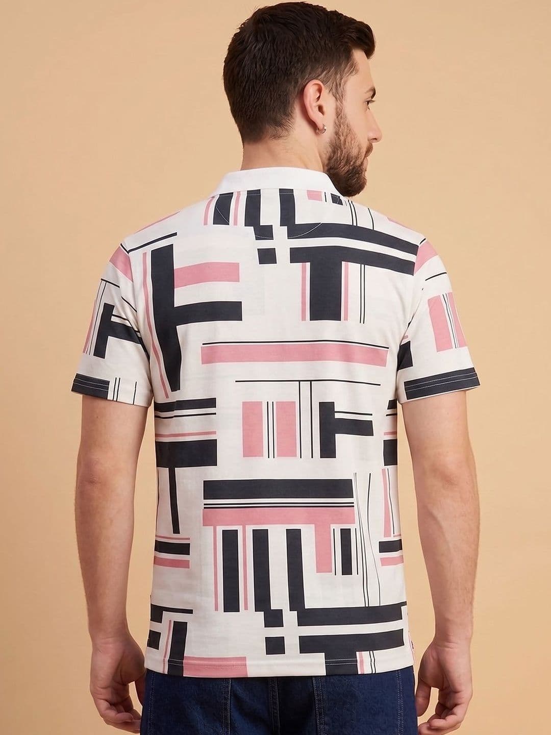 SZN Men's Abstract Geometric Polo Collar T-shirt thumbnail 2