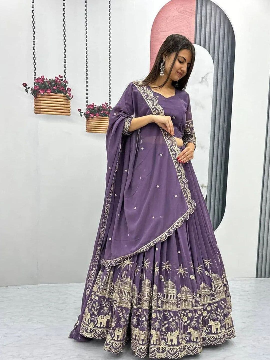 all about you Embroidered Thread Work Semi-Stitched Lehenga & Blouse With Dupatta thumbnail 4