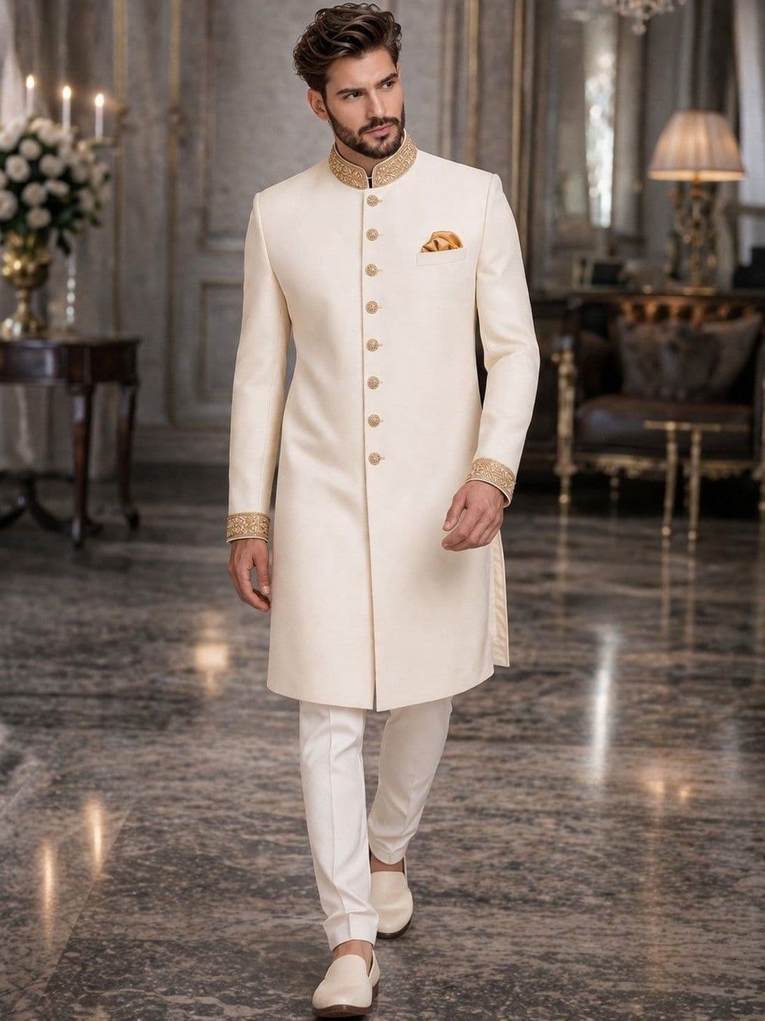 House of Pataudi Embroidered Cotton Sherwani Set thumbnail 7