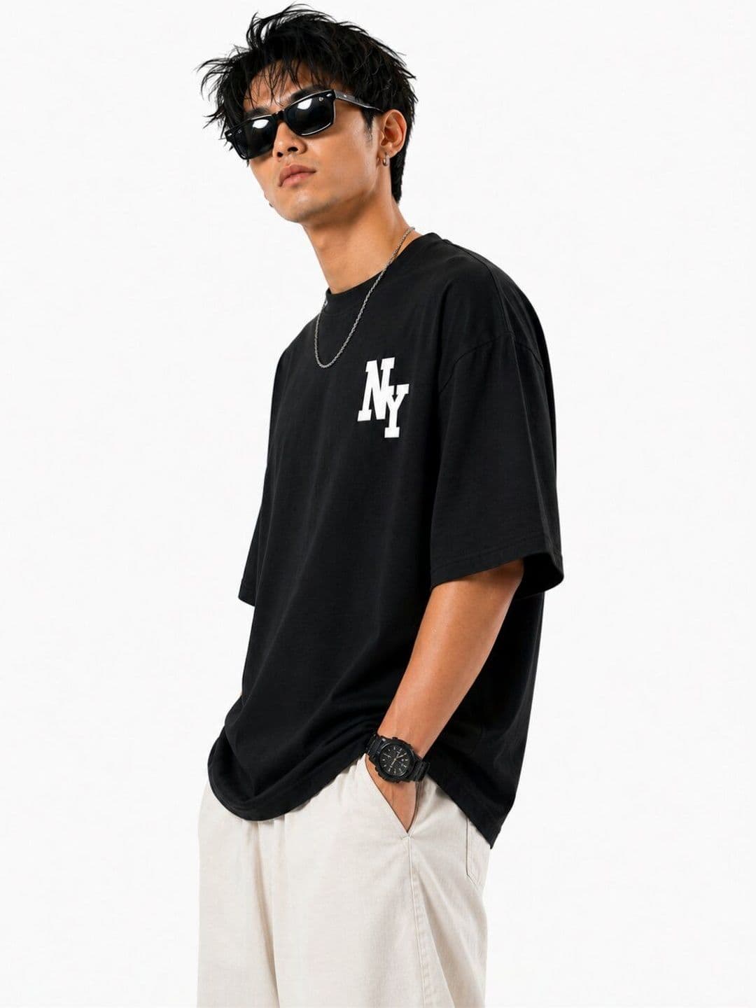 HASTEN Men Printed Pure Cotton Oversized T-shirt thumbnail 4